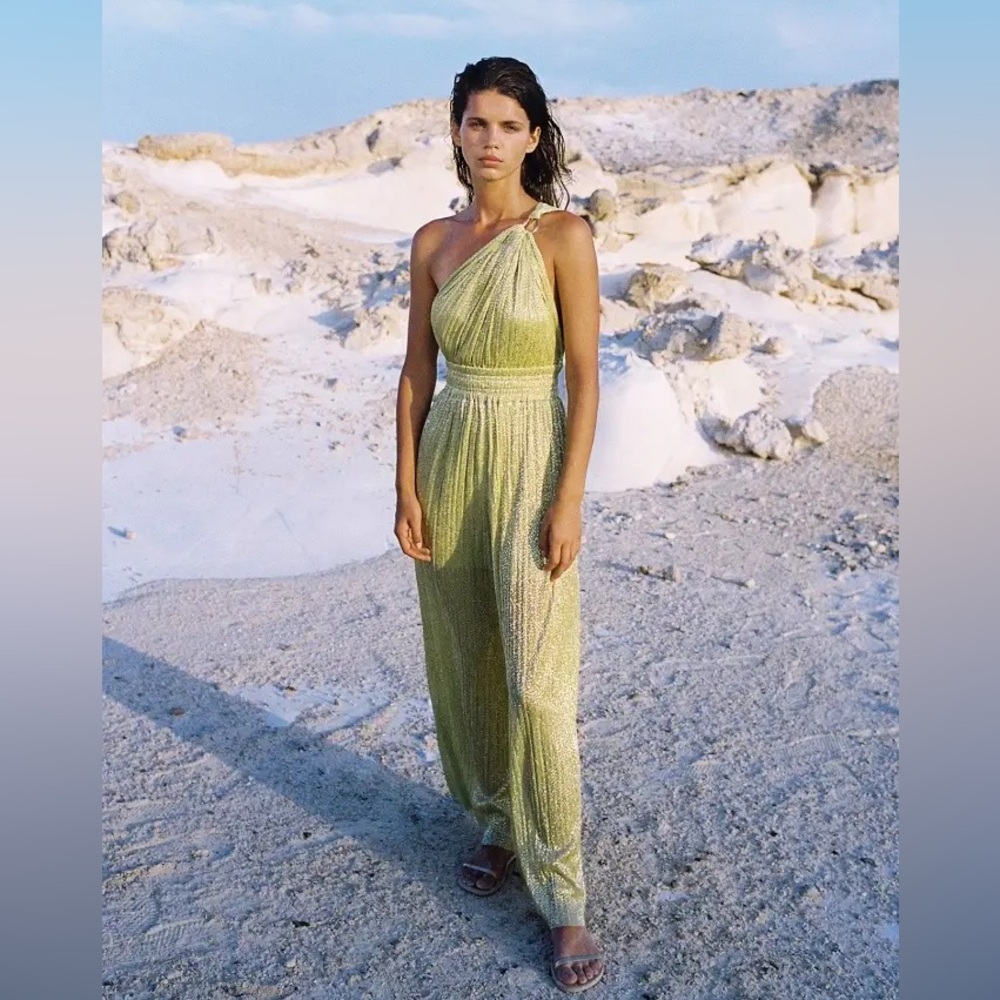 Sabina Musayev - One-Shoulder Shimmery Lime Jumpsuit LIME